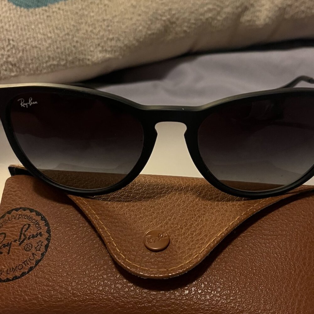 RayBan Black Rim Round Sunglasses (with brown leather case)